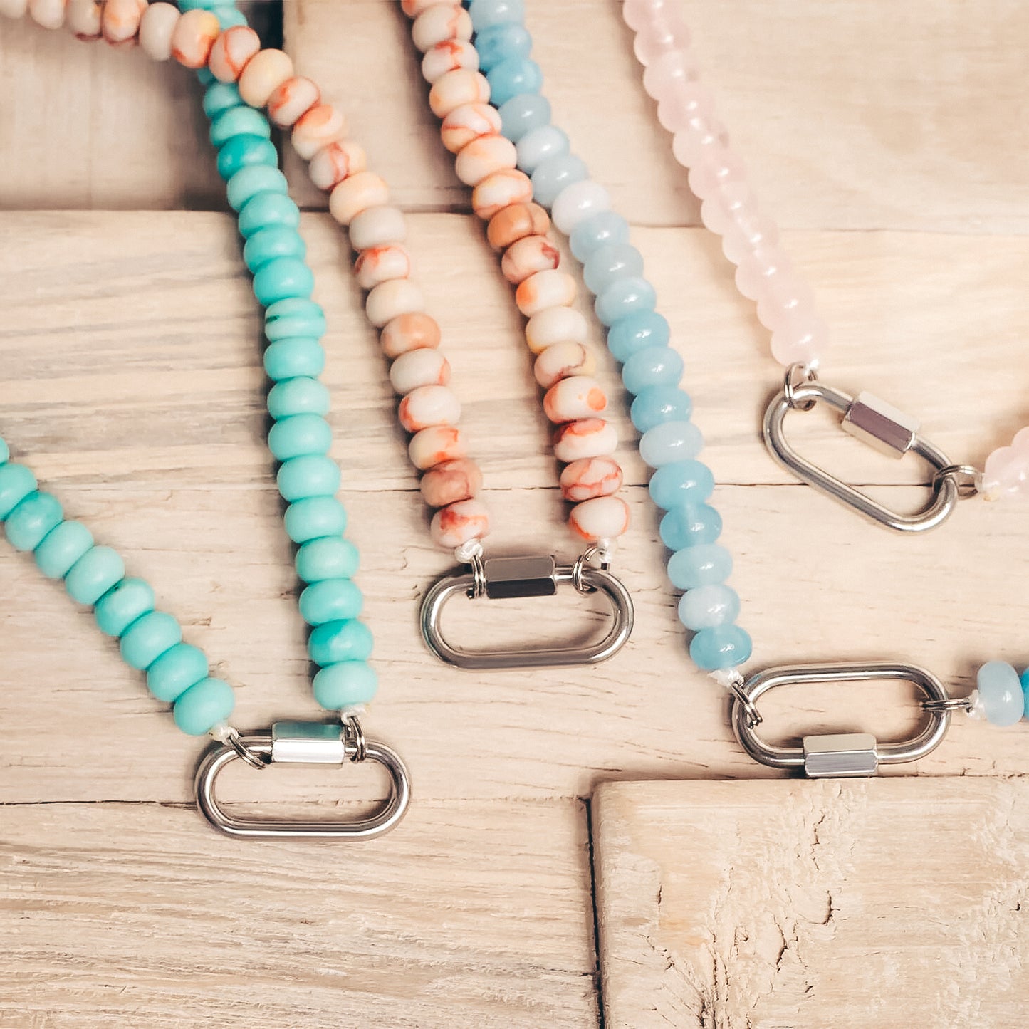 Stone Charm Carabiner Necklace